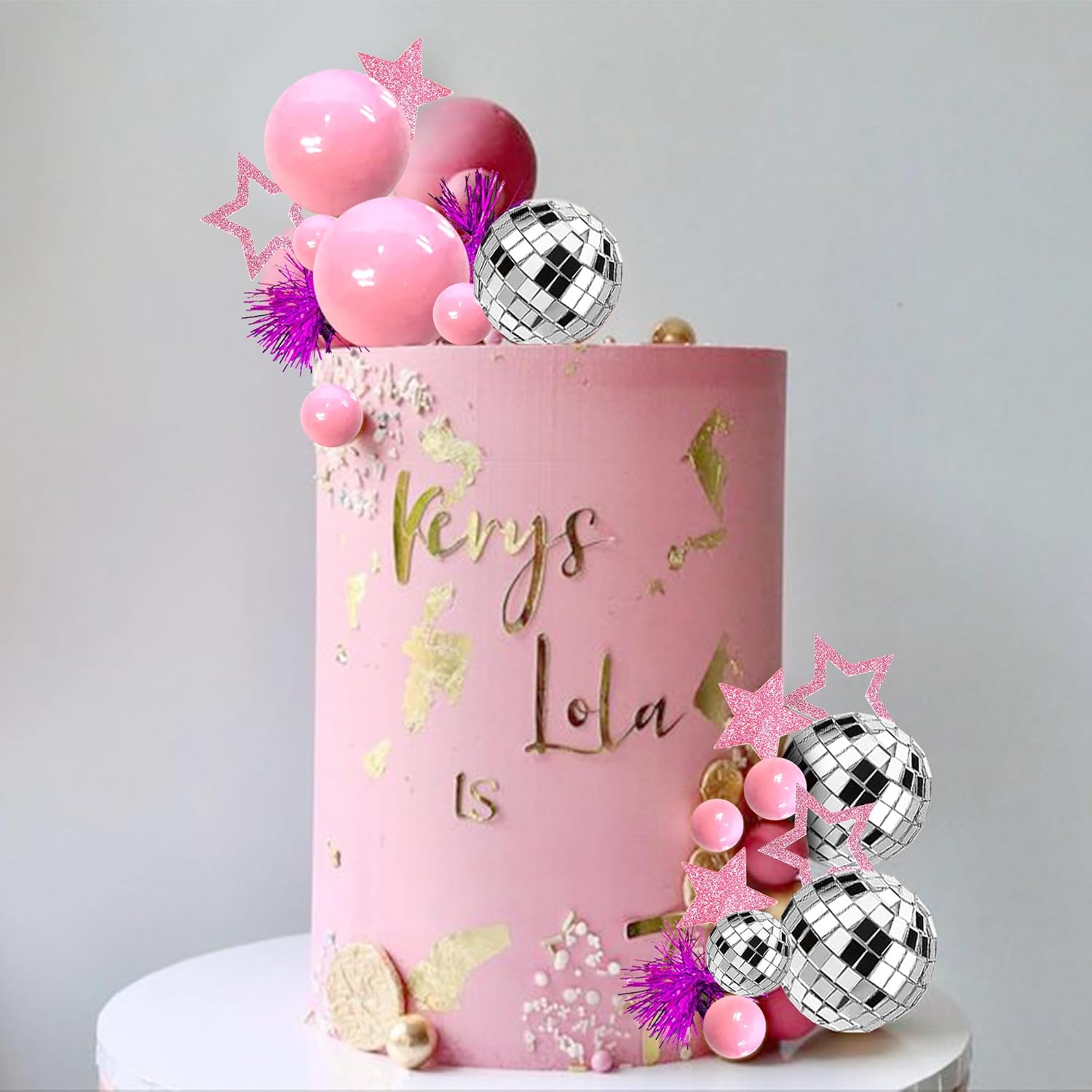 Pink Disco Ball Cake Topper Mirror Ball Decorations for Disco Birthday