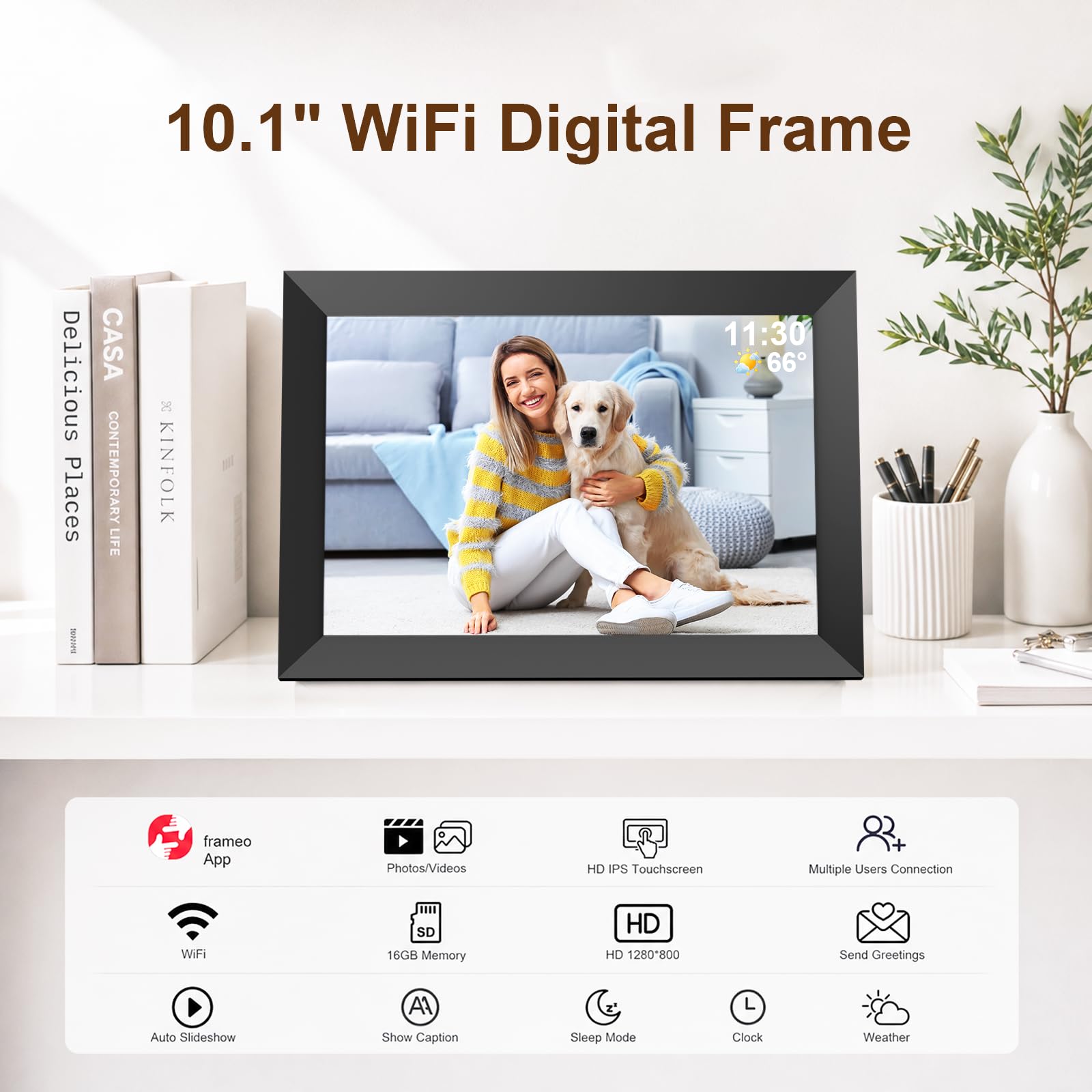 Cadre Photo numérique de 10,1 Pouces, Cadre Photo numérique avec écran 1280 x 800 HD IPS, Rotation Automatique, Installation Facile pour Partager instantanément des Moments Via