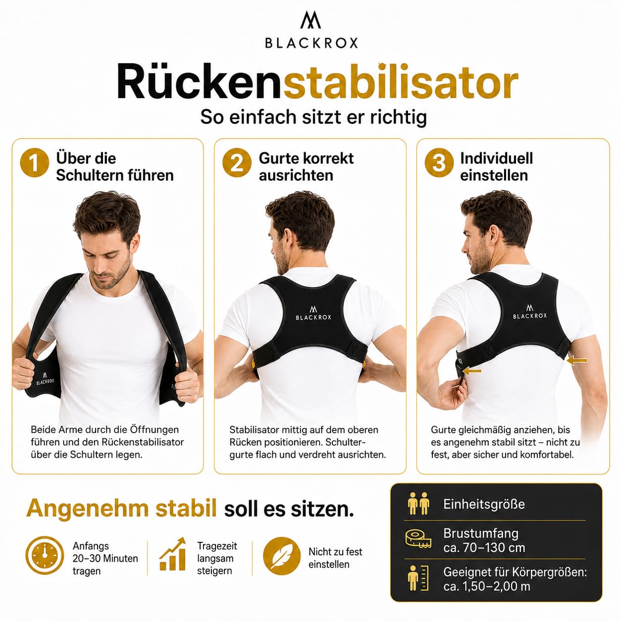 BLACKROX Haltungskorrektur [Vergleichsieger 2026] | Damen & Herren | Rückenstabilisator | Rückenstütze | Effektiv gegen Rückenschmerzen & Buckehaltung | Rücken Geradehalter