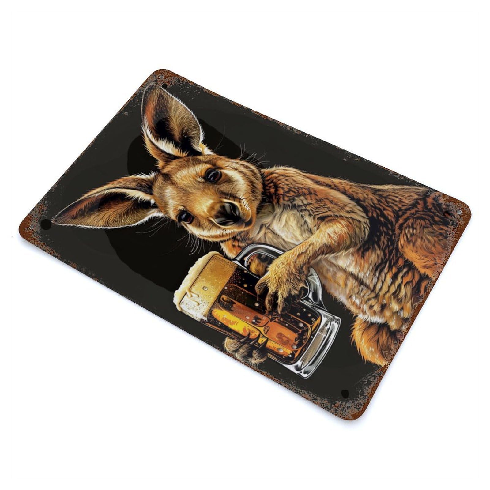 Weathered Tin Sign with Wallaby Beer Design 11.8"x7.9", for Basement, Hobby Room And Garage Decor, Industrial Home Decor
