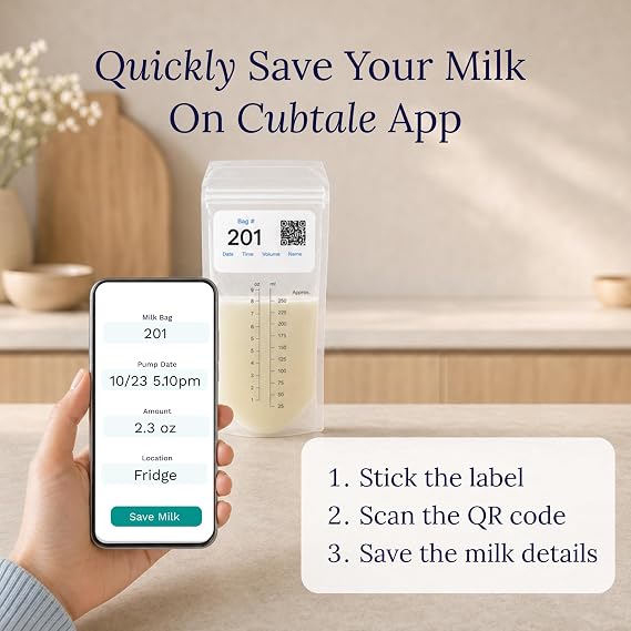 Cubtale Smart Milk Bag Labels Breast Milk Expiration, Inventory & Storage Tracking with QR Code Caregiver Access to Breastfeeding Details 500 Consecutively Numbered Self-Adhesive Labels