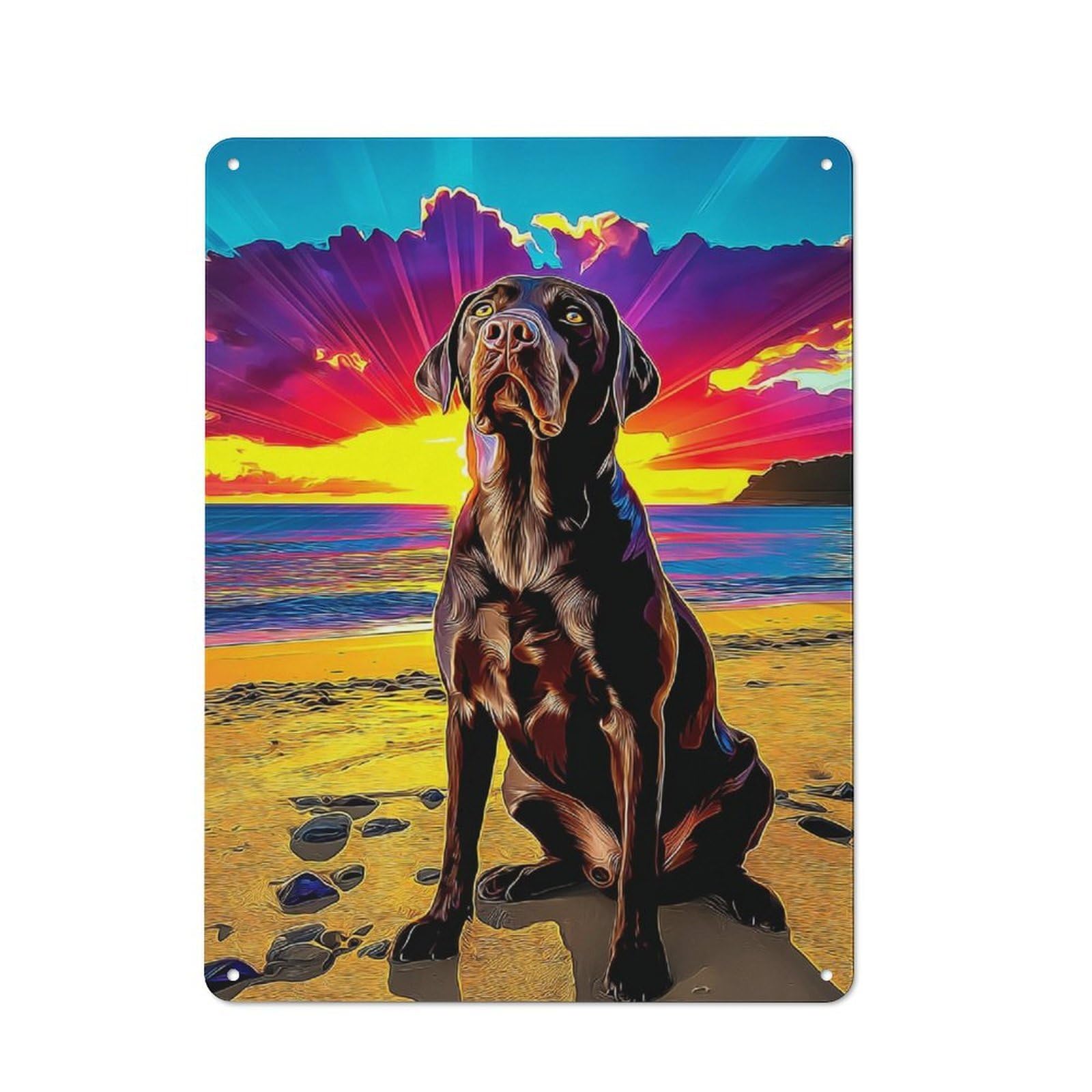Junmoney Beach Sunset With Dog Cottage Metal Wall Decor 40X30cm, Shed Metal Sign For Patio Bar, Workshop, Shed Or Kitchen