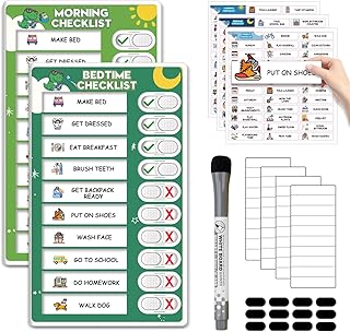 Upgraded Slider Morning/Bedtime Routine Chart for Kids Toddlers - Magnetic Kids Chore Chart for 2 Kids, Dry Erase Chore Chart for Kids, Visual Schedule for Kids with Autism