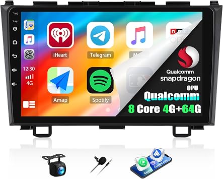 8 Core Qualcomm 4GB+64GB,Car Stereo Radio for Honda CRV 2007-2011,Android 13 Wireless CarPlay Android Auto 9" IPS Touchscreen WiFi-6 GPS 32-EQ Bluetooth-5.1 DSP 59-UI AHD Cam SWC Fan Settings