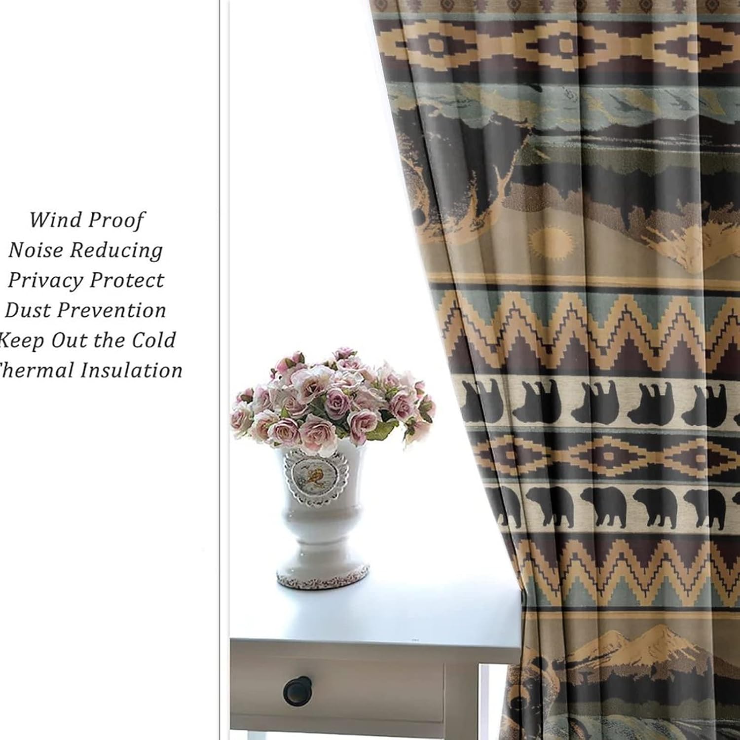 Vintage Farmhouse Bear Ultra Soft Premier Blackout Curtains,Retro Cabin Country Forest Lake Brown BearThermal Insulated Bedroom Noise Reducing Patio Door Grommet Top,2 Panels 63L x 31.5W