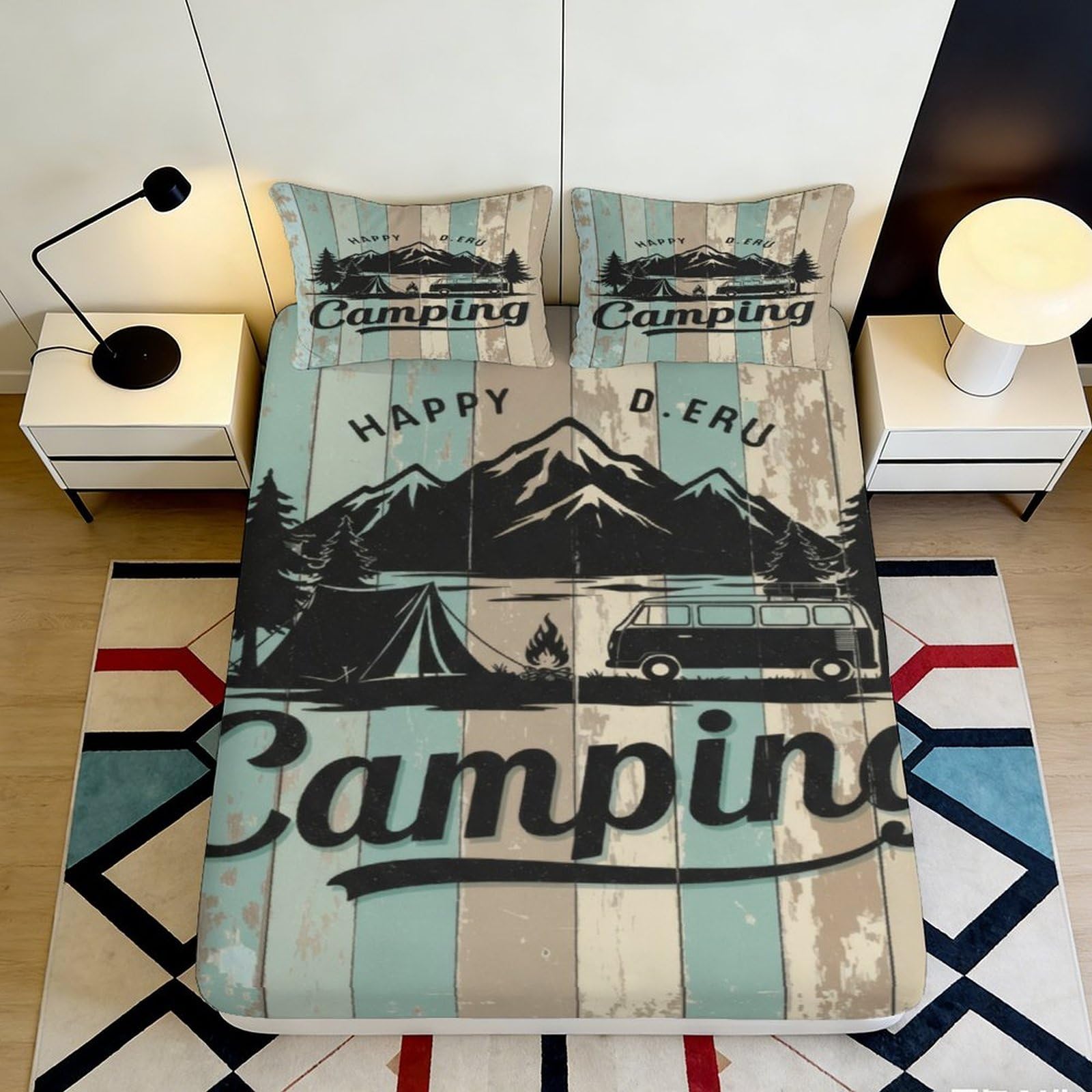 Jqzkxnhpbr Style-5 3D Printed Camping Mountain Fitted Sheet Microfiber Soft Bed Cover Camper Tent Mattress Decor Bedroom 90X200x25cm