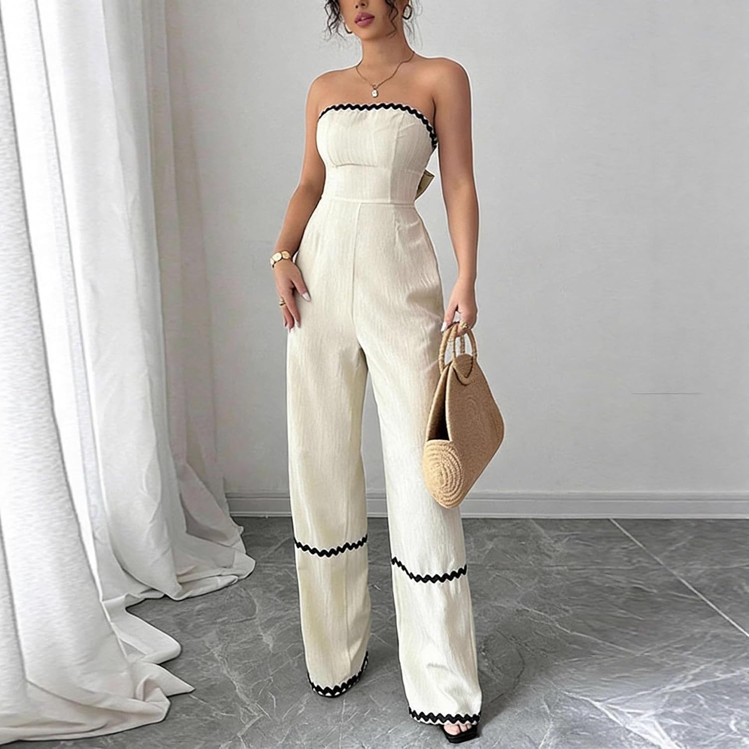Womens Cute Sleeveless Jumpsuit Off Shoulder Summer Vacation Romper Bow Tie Hoolow Out Outfits Strap Ruffle Beach Wear