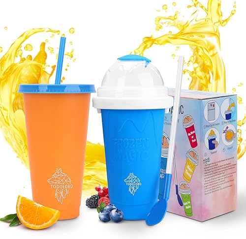 Todolobo Slushie Squeeze Maker Cup - Juego de vasos de batido y bebida mágico congelado instantáneo para niños y adultos, reutilizable y sin BPA,