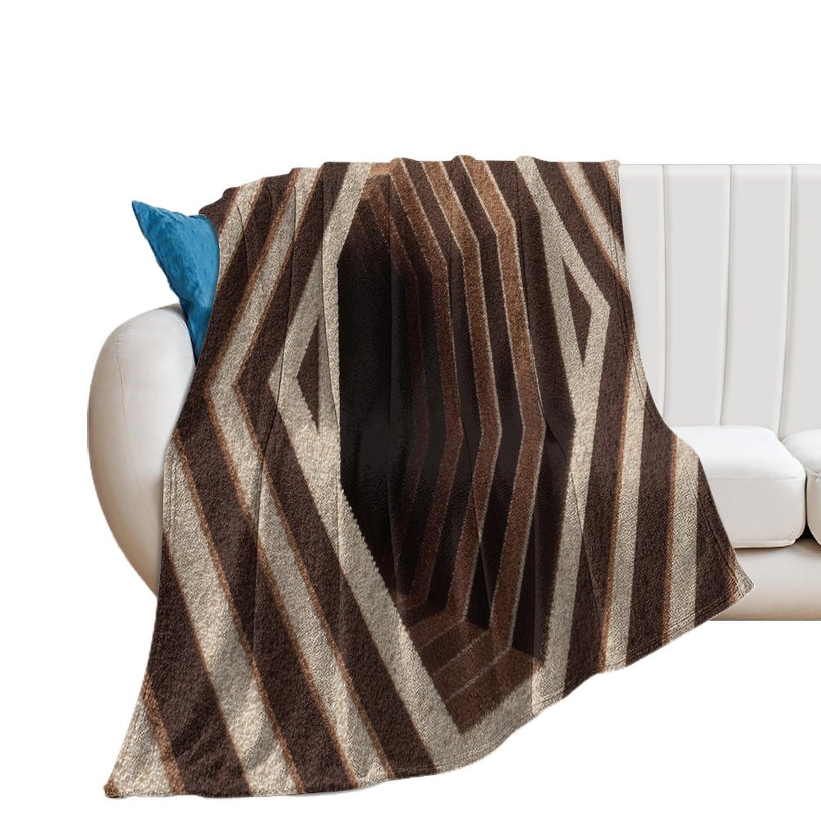 Couverture anti-boulochage haut de gamme à lignes géométriques marron et beige pour lit