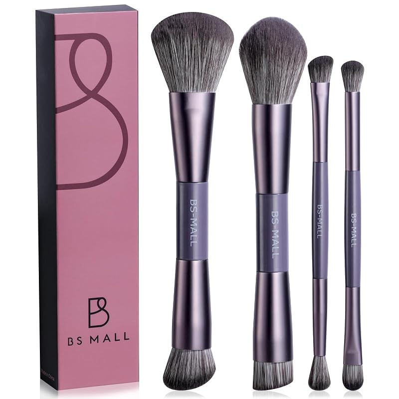 Kit de 4 pincéis de maquiagem dupla face BS-MALL, roxo