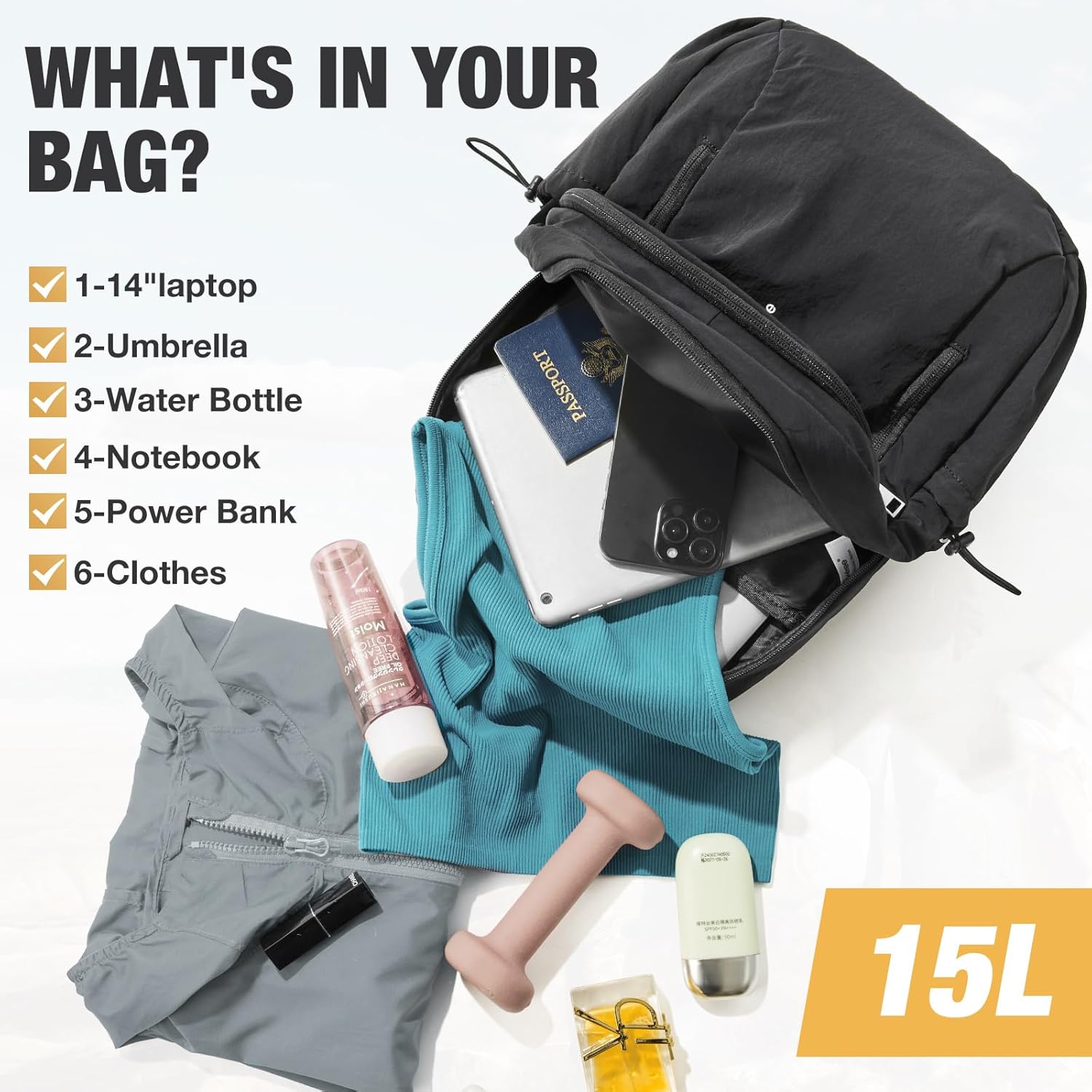 G4Free 15L Hiking Backpack, Bookbag for Students, Lightweight Water Resistant Daypack for Travel School College Women Men (Black) - Image 5