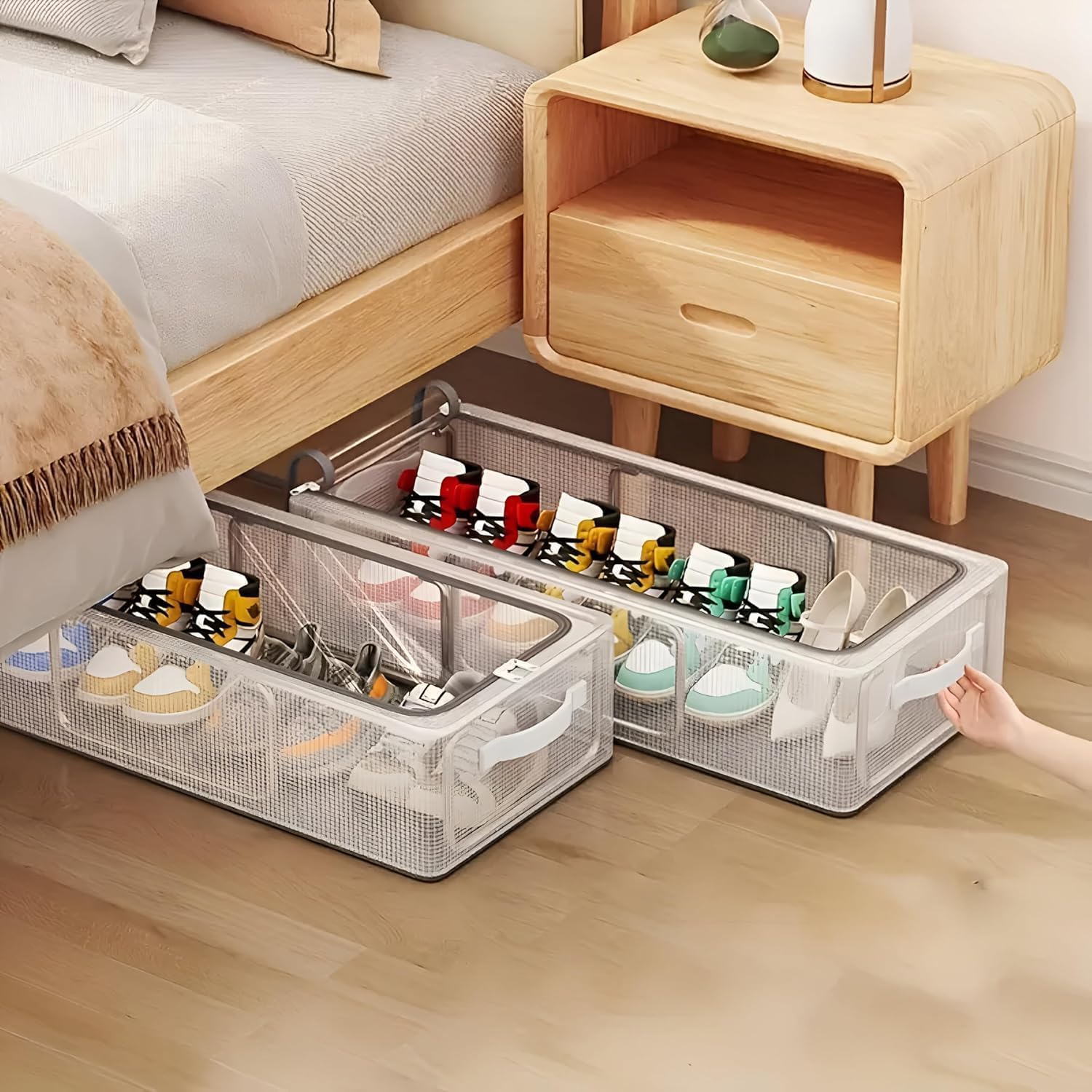 Clear Shoe Storage Box Stackable Foldable Organizer – Under Bed Shoe Rack with Transparent Front Door, Space Saving Shoe Storage Organiser for Sneakers Trainers Men Women Hallway Bedroom Closet-image-43