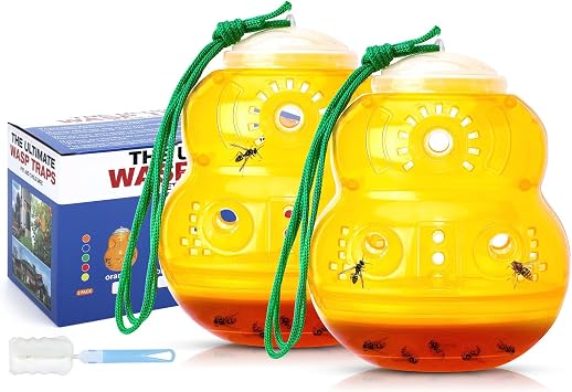2 Pack Wasp Traps Outdoor Hanging | Carpenter Bee Traps for Outside Yellow Jacket Trap Wasp Killers Bee Catcher Hornet Trap for Outdoor Farm Garden Yellow
