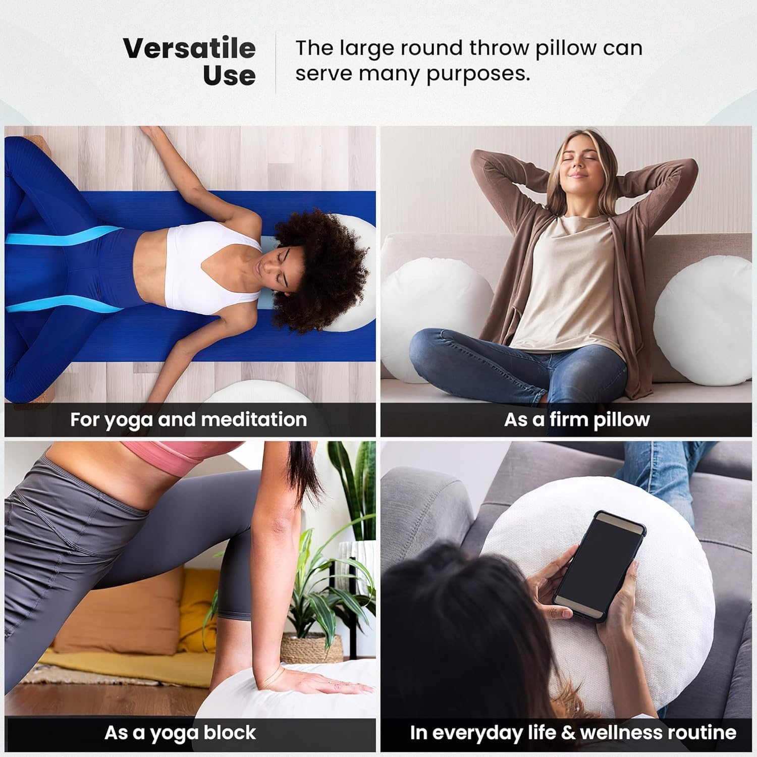 Foamily Round Throw Pillow Inserts, 32" Round Pillow Form & Circle Pillow Stuffer, Polyester Round Cushion & Lumbar Pillow Insert for Indoor Use, Made in USA