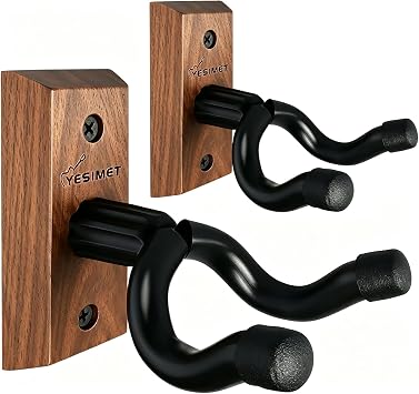 Guitar Hanger 2 Pack - Black Walnut Wood Guitar Wall Mount with Screws, Holds Acoustic, Electric, Banjo, Bass, Mandolin, Ukulele