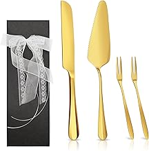 Wedding Knife and Cake Server Set, 4PCS Cake Cutting Set for Wedding, Elegant Gold Cake Knife with Thickened Stainless Steel Forks, Cake Cutter and Pie Spatula for Wedding Cake Parties(Gold)