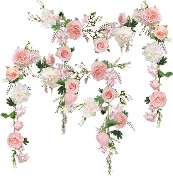 Peony Garland, 2PCS 6 Each, OrgMemory Rose Flower Vine, Floral Garland for Wedding Decor Home Table Runner Mantle Decoration