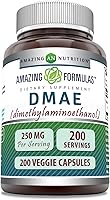 Vista 1 de Amazing Formulas DMAE Suplemento 250 mg Cápsulas vegetales Sin OMG Sin gluten Fabricado en Estados Unidos (1 paquete, 200 unidades)
