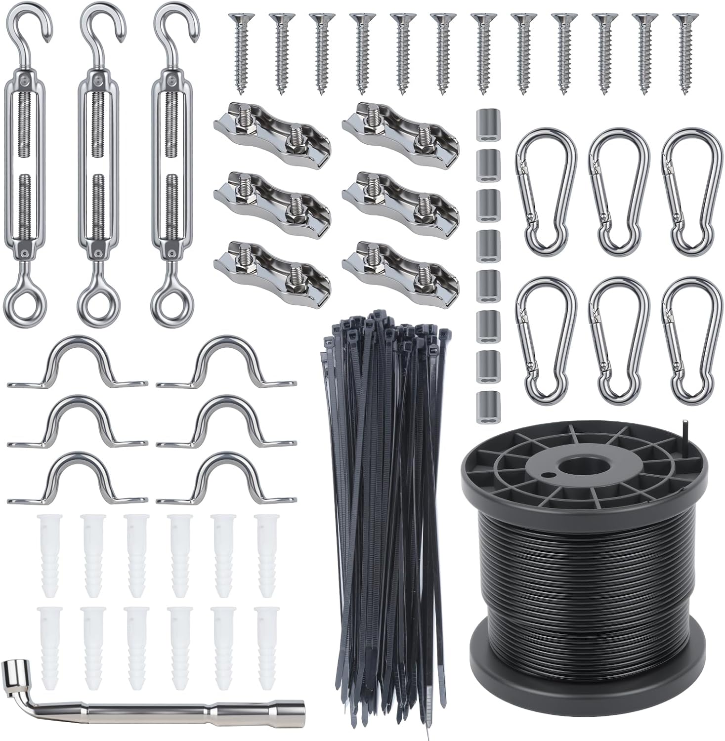 WellMade 170FT String Light Hanging Kit, Heavy Duty 304 Stainless Steel Outdoor Suspension Kit with Vinyl Coated Cable Wire Rope for Patio, Garden, Globe & Cafe Lights