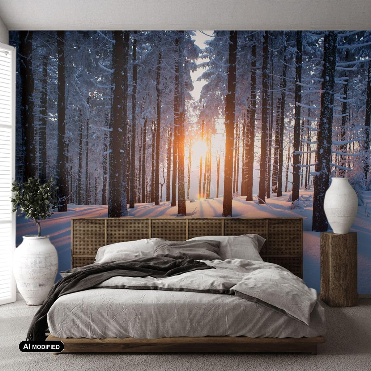 Carta da Parati Vinile in TNT 150x105 cm Paesaggi Foresta - 3629 - WF3 | Inverno Nevicare Premium Canvas Fotomurale Moderno Decorazione da Parete Murale da Parete Per Soggiorno ARTTOR