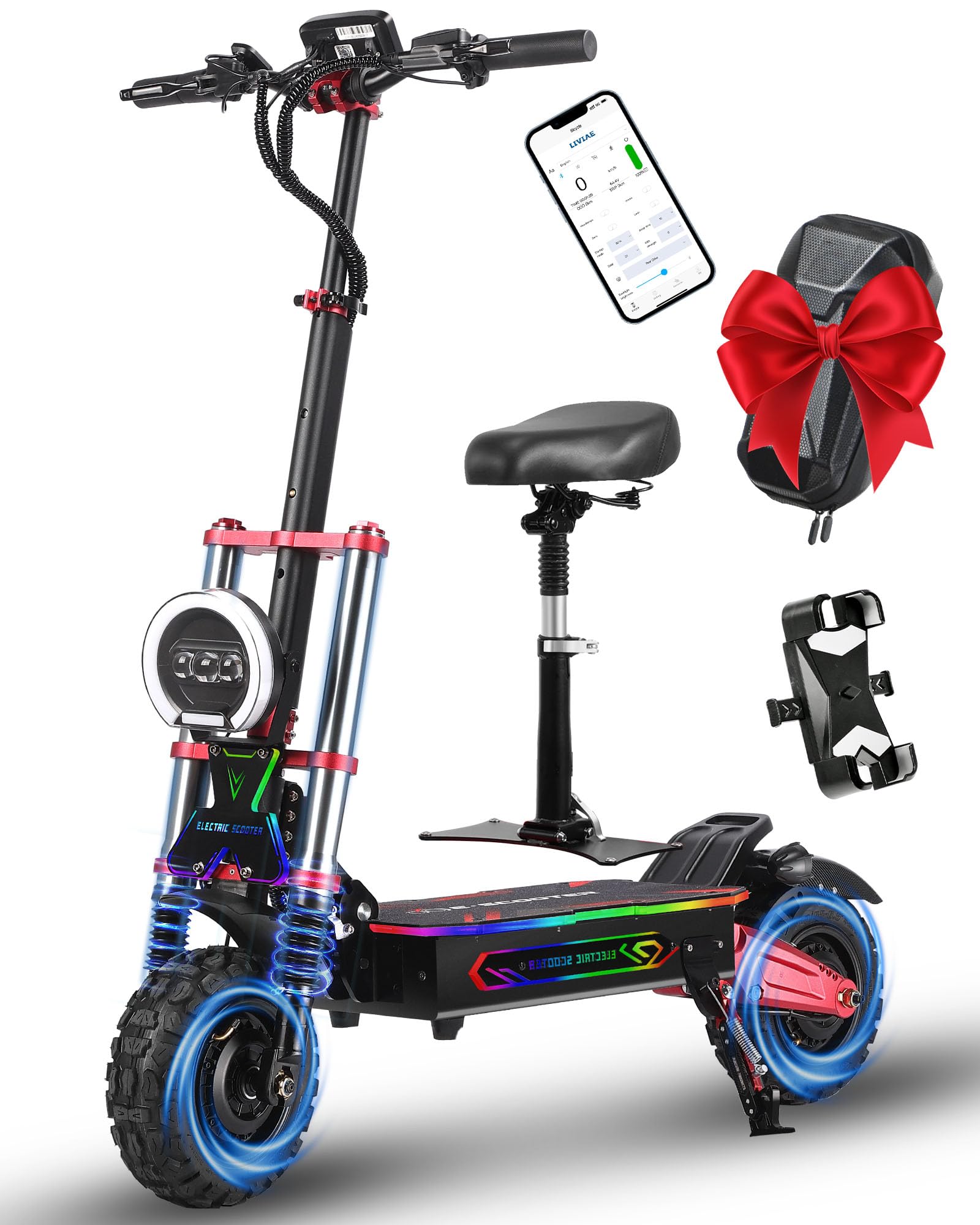 Fast 50 mph Electric Scooter 75 Miles Up to 55 MPH Range 2280Wh Battery with 6000w Motors Off-Road