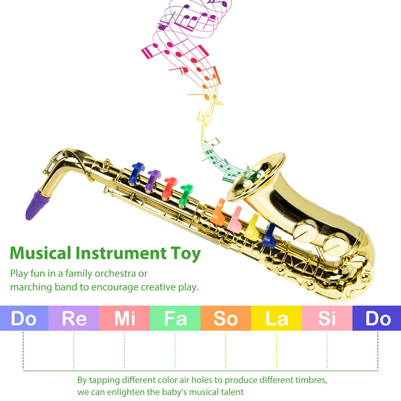 SUPVOX Sax Giocattolo Educativo per Bambini Oro, Saxofono Giocattolo, Tromba per Bambini in Plastica