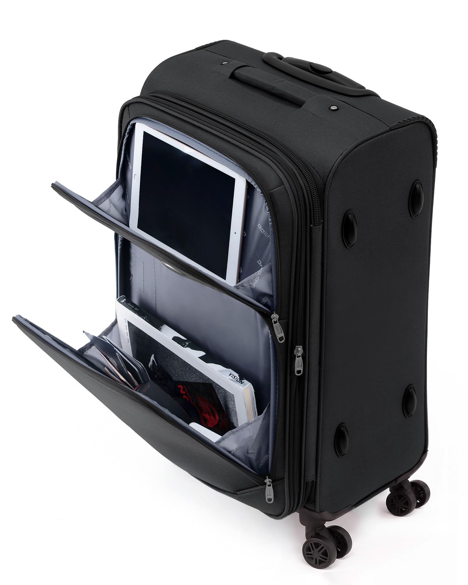 BEIBYE Kofferset Trolley Leichter Stoffkoffer mit Zahlenschloss Schwarz 64cm