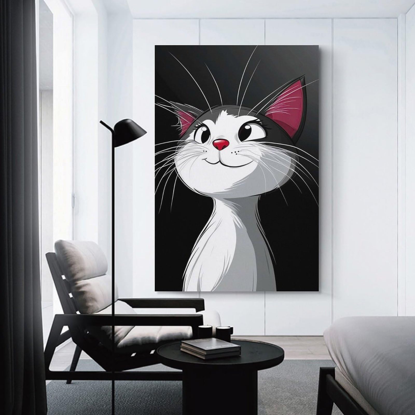 Junmoney Wall Picture Print Cute Cartoon Cat, 08x12inch(20x30cm), for Entrance Walls, Hall Decor Or Foyers, A Neat Decor Update for Hallways