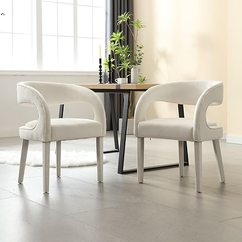 Miniatura 26 de Juego de 2 sillas de comedor de terciopelo verde, modernas sillas de comedor tapizadas con respaldo abierto y brazos, cómodas sillas laterales para