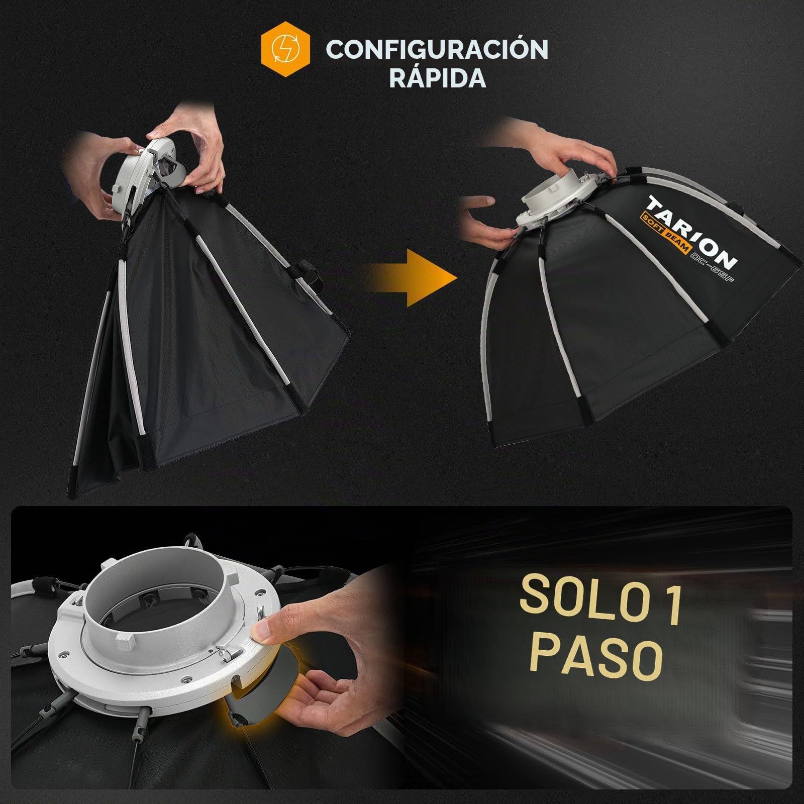 TARION Softbox Montaje Rápido Octagonal - Softbox Bowens 90cm Plegable con Rejilla Doble difusión para fotografía Estudio vídeo OC-90F SOFTBEAM