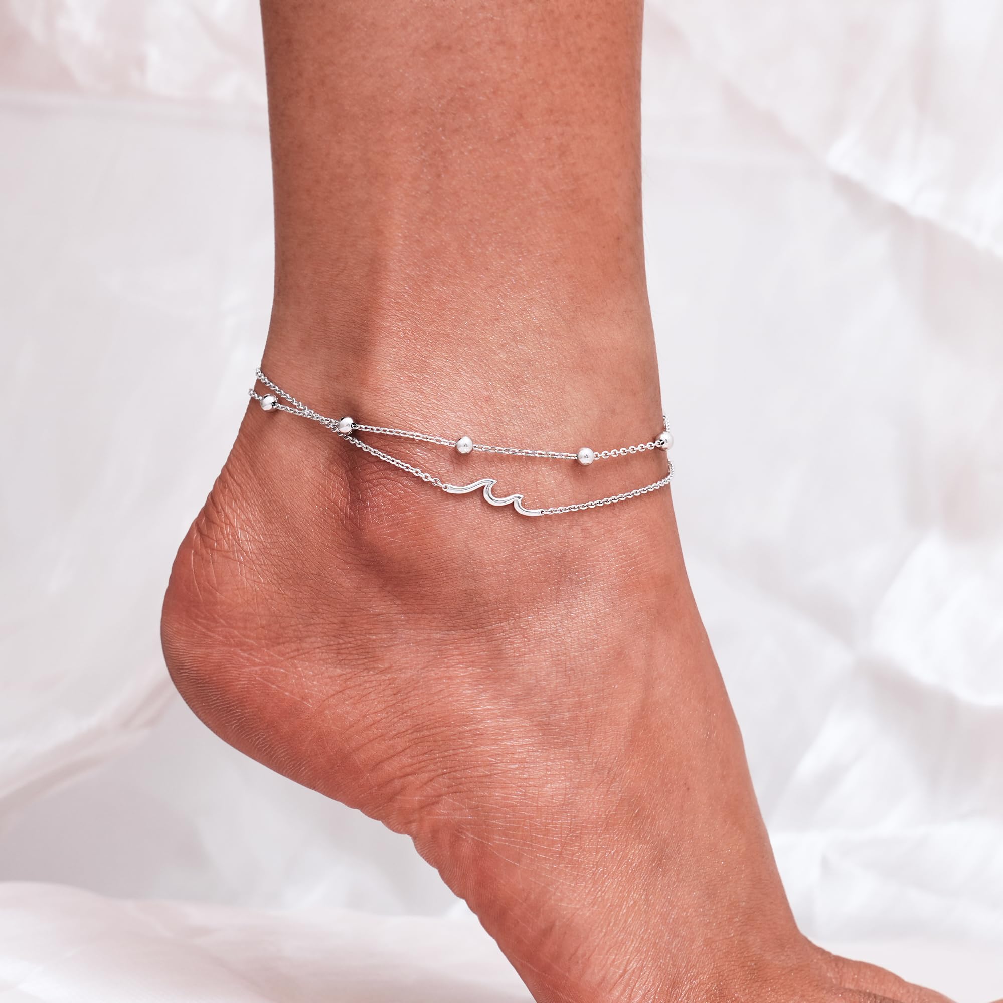 CHIC & ARTSY Braccialetti Alla Caviglia in Argento Sterling 925 Catene Per Piedi Multistrato Bracciali Gioielli Estivi da Spiaggia Per Donne