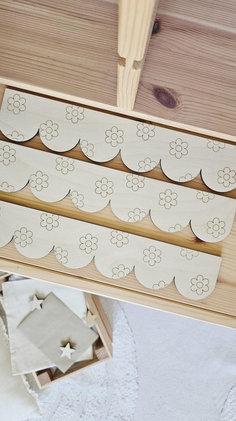 pack of 5 floral scallop trim for ikea trofast 31 x 6 inch pine plywood wooden decorative edging daisy border panel for kids room nursery decor diy