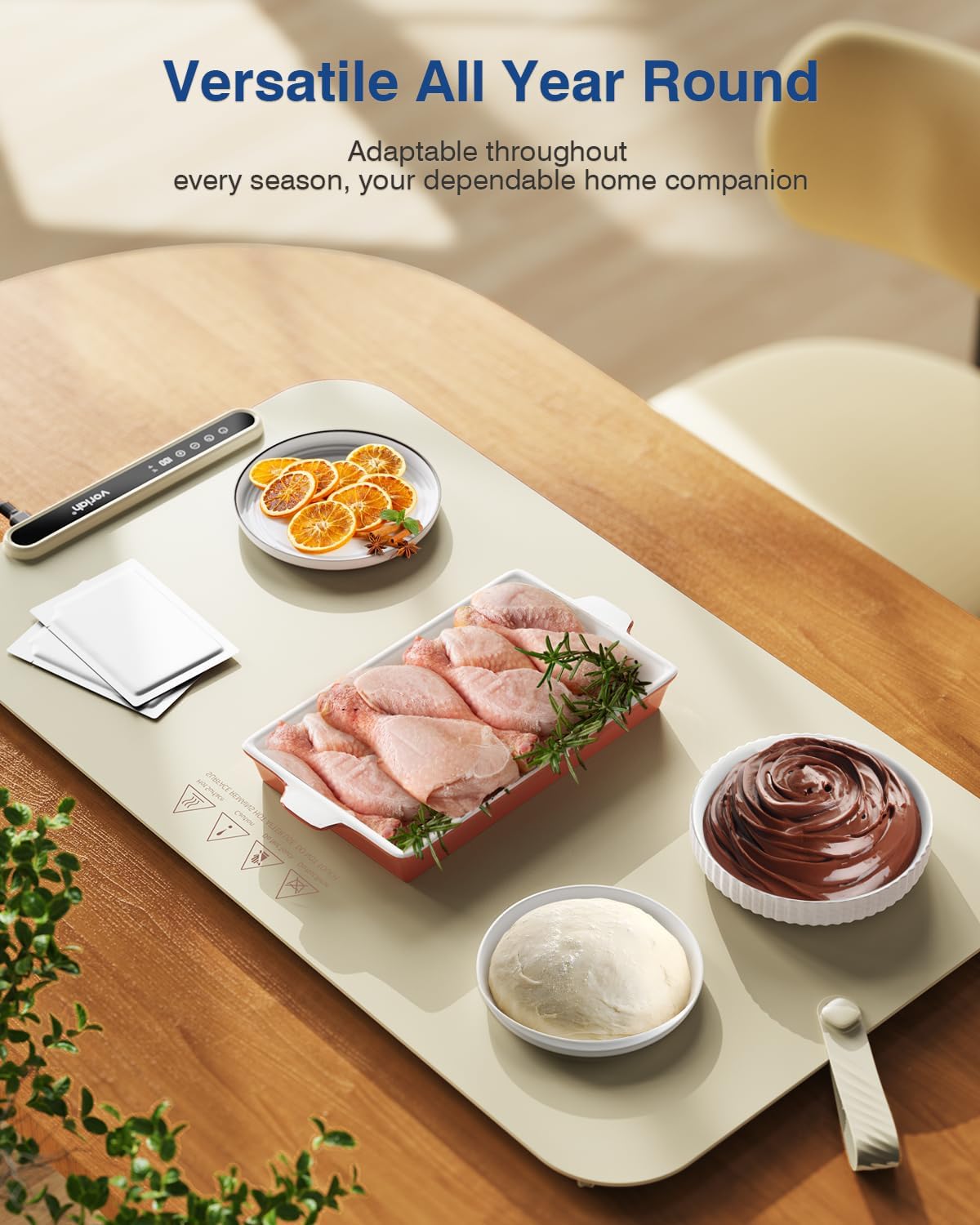 Voriah Warming Mat for Food,27.5x15.7" Large Electric Buffet Warming Tray, 7 Temp Levels, 99H Continuous Heat, ℉/℃ Switch, Patented Fast-Heat Design for Parties, Family Meals, Daily Use Apricot