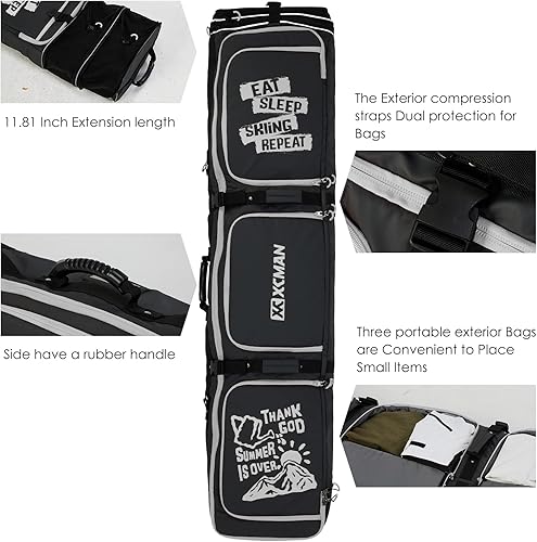 Miniatura 4 de XCMAN Bolsa de snowboard con ruedas de 63 a 75 pulgadas de longitud ajustable para botas de snowboard de viaje aéreo