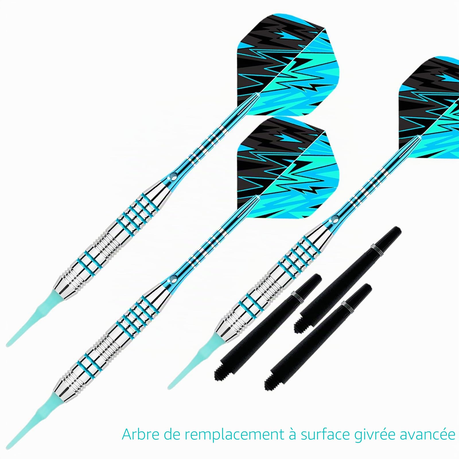 Genossen Flechette Pointe Plastique, Lot de 3 fléchettes 18 g Professionnelles, pour Cible de fléchettes électronique, avec 30 Pointes en Plastique, 3 ailettes et Sac de Rangement