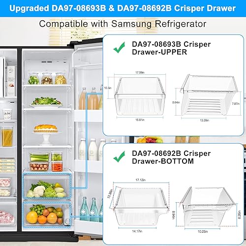 Miniatura 4 de Cajón mejorado para refrigerador DA97-08693B y cajón de nevera DA97-08692B compatible con piezas de cajones de refrigerador Samsung RS25J500DSR
