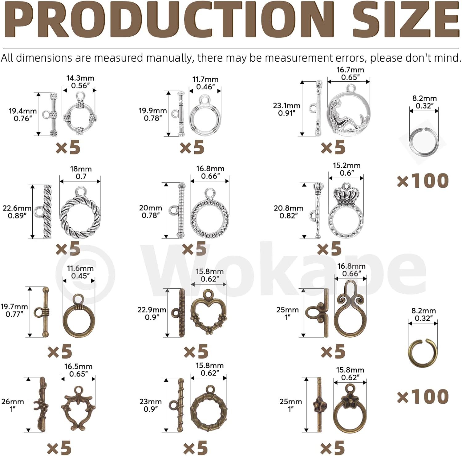 260Pcs Tibetan Alloy Toggle Clasps with Open Jump Rings, 12 Styles T-bar Closure Clasp IQ Toggle Clasps Fastener Hook Toggle Connectors for Jewelry Making DIY Craft - Image 2