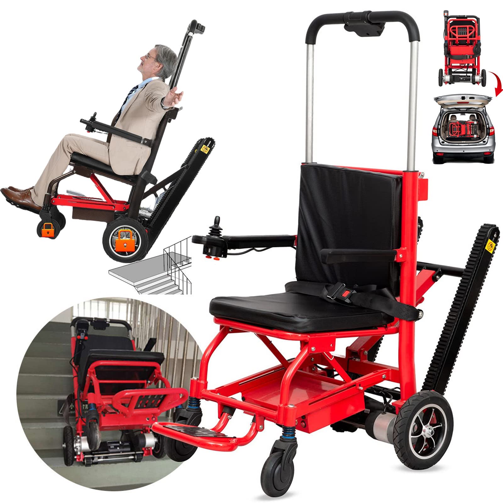 Zusammenklappbarer Hochleistungs-Elektrischer Treppensteiger-Wagen Stair Climber, mit Kissen/Rückenkissen, 24-V-Batterie/LCD-Display/13'' großes Hinterrad/Last 363lb