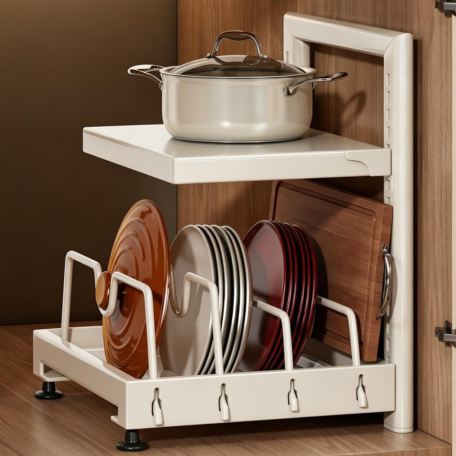 Organizador Bajo Lavabo Ajustable, Estante de Almacenamiento con Alta Capacidad de Carga y Diseño Resistente para Cocina y Baño White S