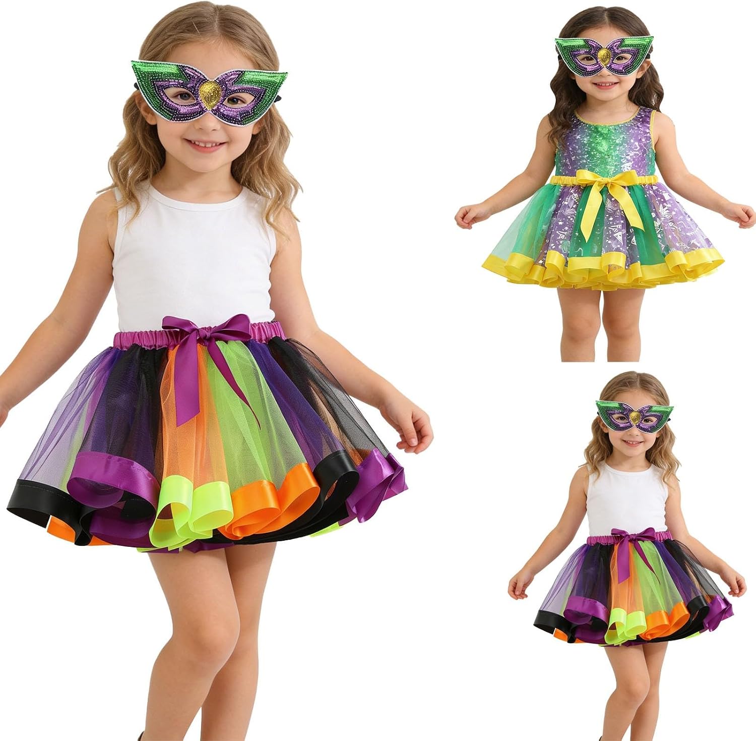 Girls Carnival Skirt Cute Tutu Birthday Party Layered Tulle Dance Skirts 2 Piece Elastic Waist Princess Dress Outfit