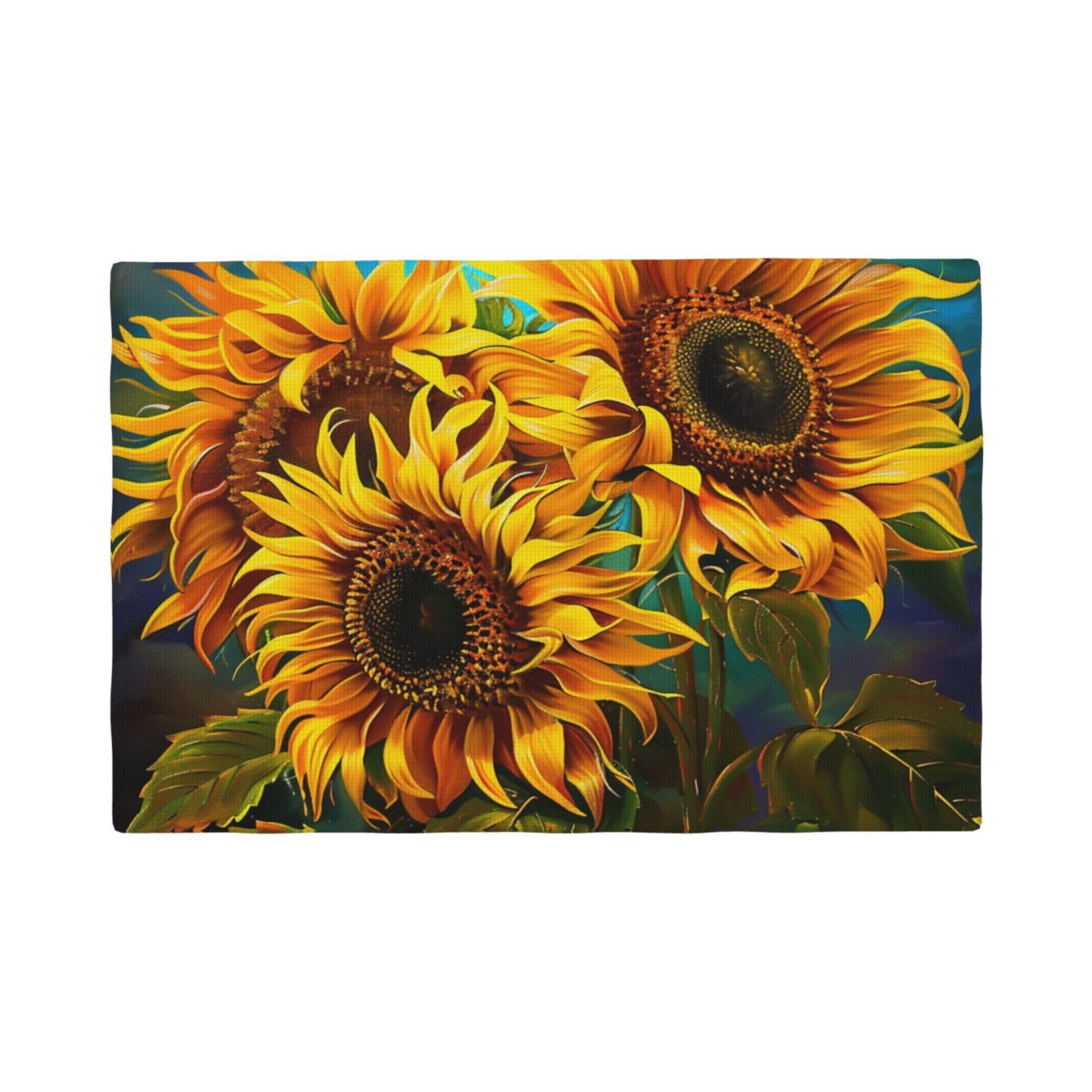 Sunflowers Painting Print Placemats Set, Heat Resistant Washable Placemat 12x18in Table Mats for Party Kitchen Dining Table Decoration Indoor Outdoor, Four Pieces