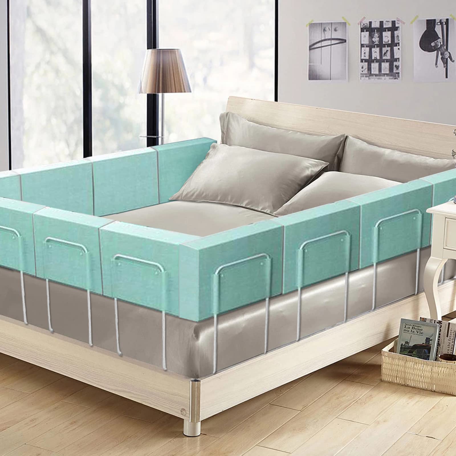 UISEBRT 2 barreras de cama de 60 cm, para protección contra caídas, altura regulable mediante 5 agujeros, para niños de distintas edades y bebés, 120 cm, verde