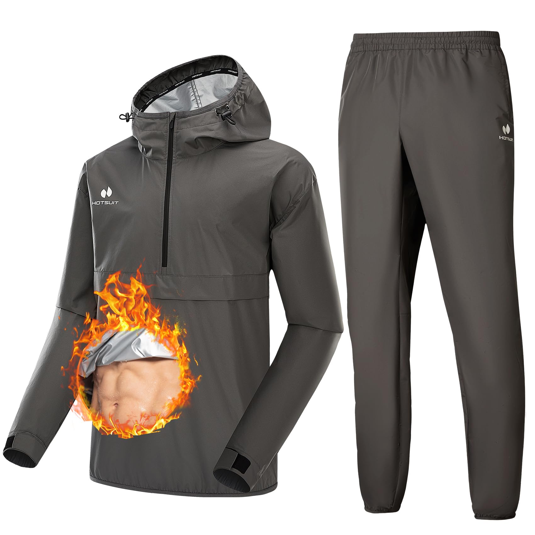 HOTSUIT Sauna Suit for Men Weight Loss Lightweight Boxing Sweat Suit Gym Workout Durable Sauna Jacket Pant Gray, M