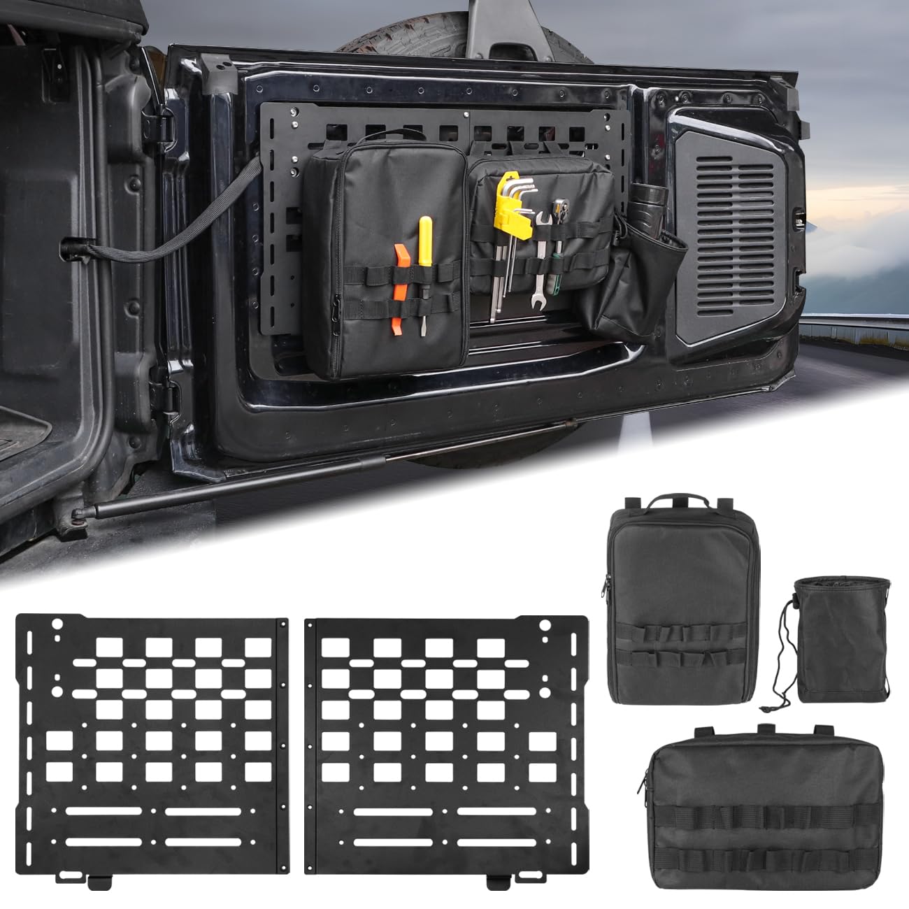 Rear Tailgate Molle Storage Panel Cargo Shelf With Tailgate Organizer Storage Pouch Bags Compatible With For Ford Bronco Accessories 2021 2022 2023 2024 2025 2/4 Door Tailgate Tactical Panel