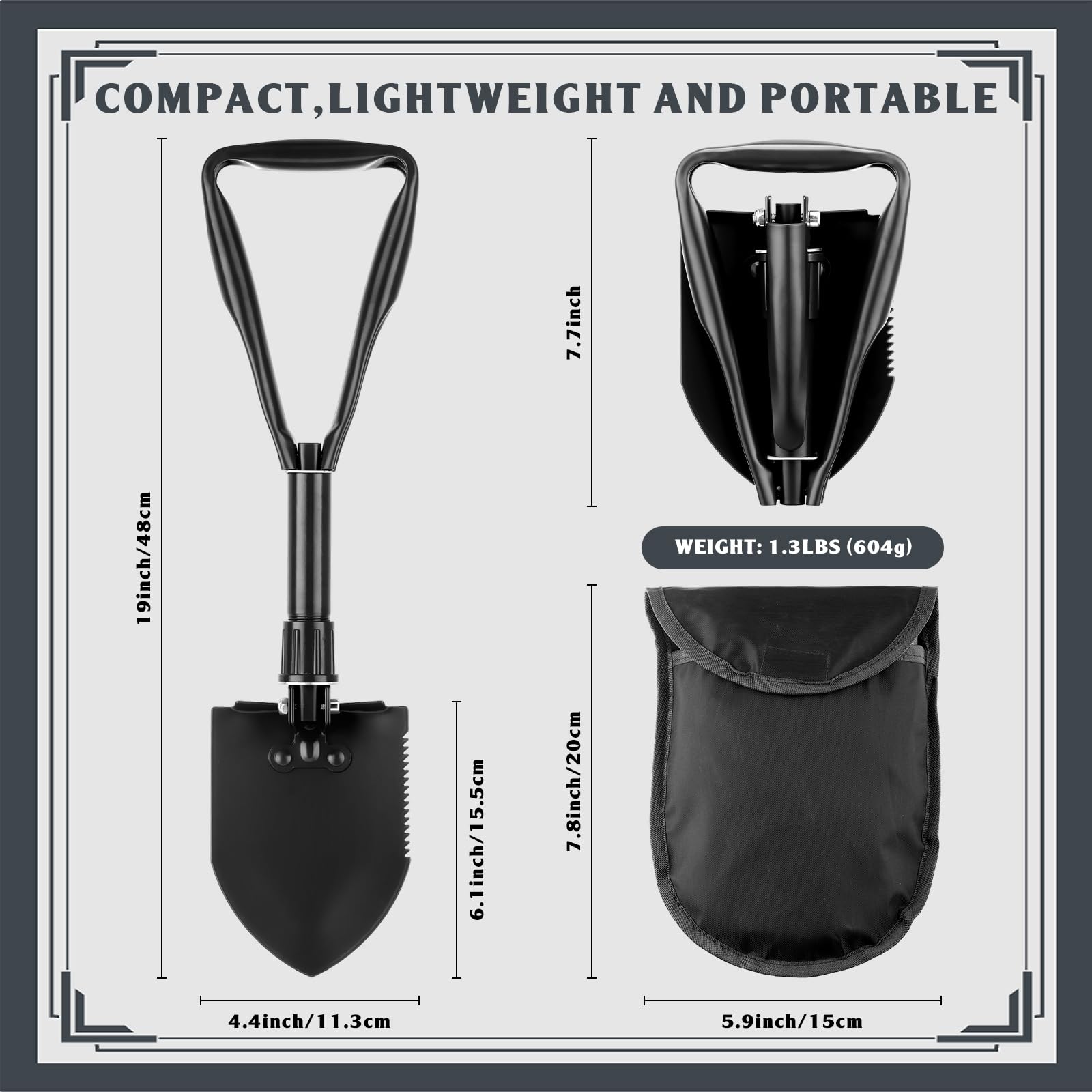 6 Pcs Folding Camping Shovel Portable Military Emergency Shovel Heavy Duty Carbon Steel Survival Shovel Lightweight Mini Entrenching Tool for Outdoor Gardening Beach Hiking Storage Bag(Black)