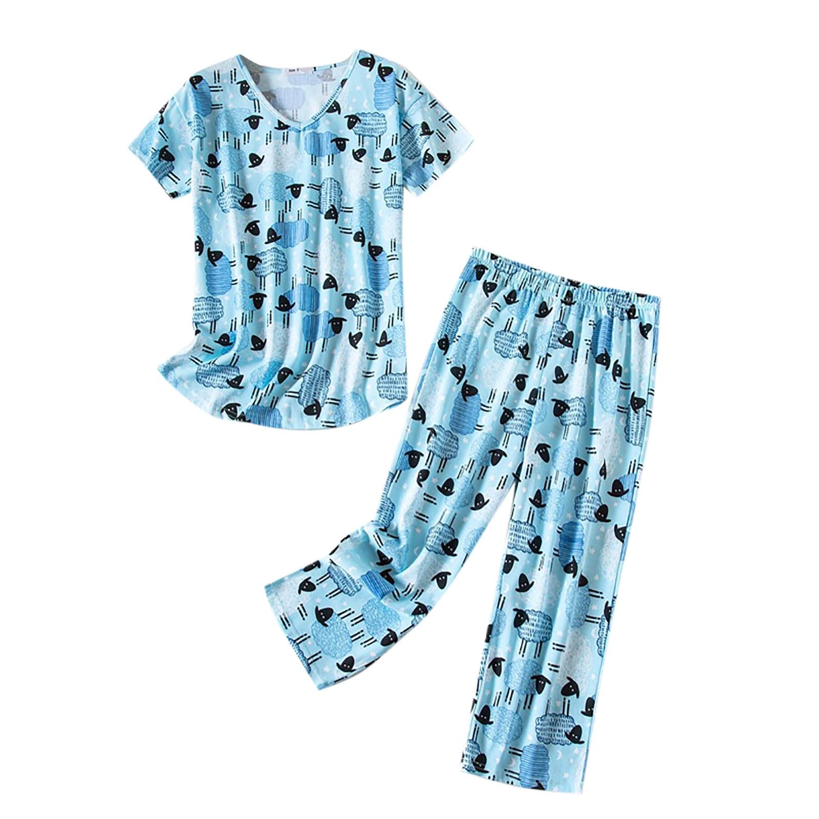 Generic Camisones de Mujer Verano - Vestidos Ropa de Dormir Ropa De Dormir Sexy Cuello En V Camisetas Camisola Ropa de Dormir Shorts Mujer Cuello en V Algodon Camisón Pantalones Cortos Dos Piezas