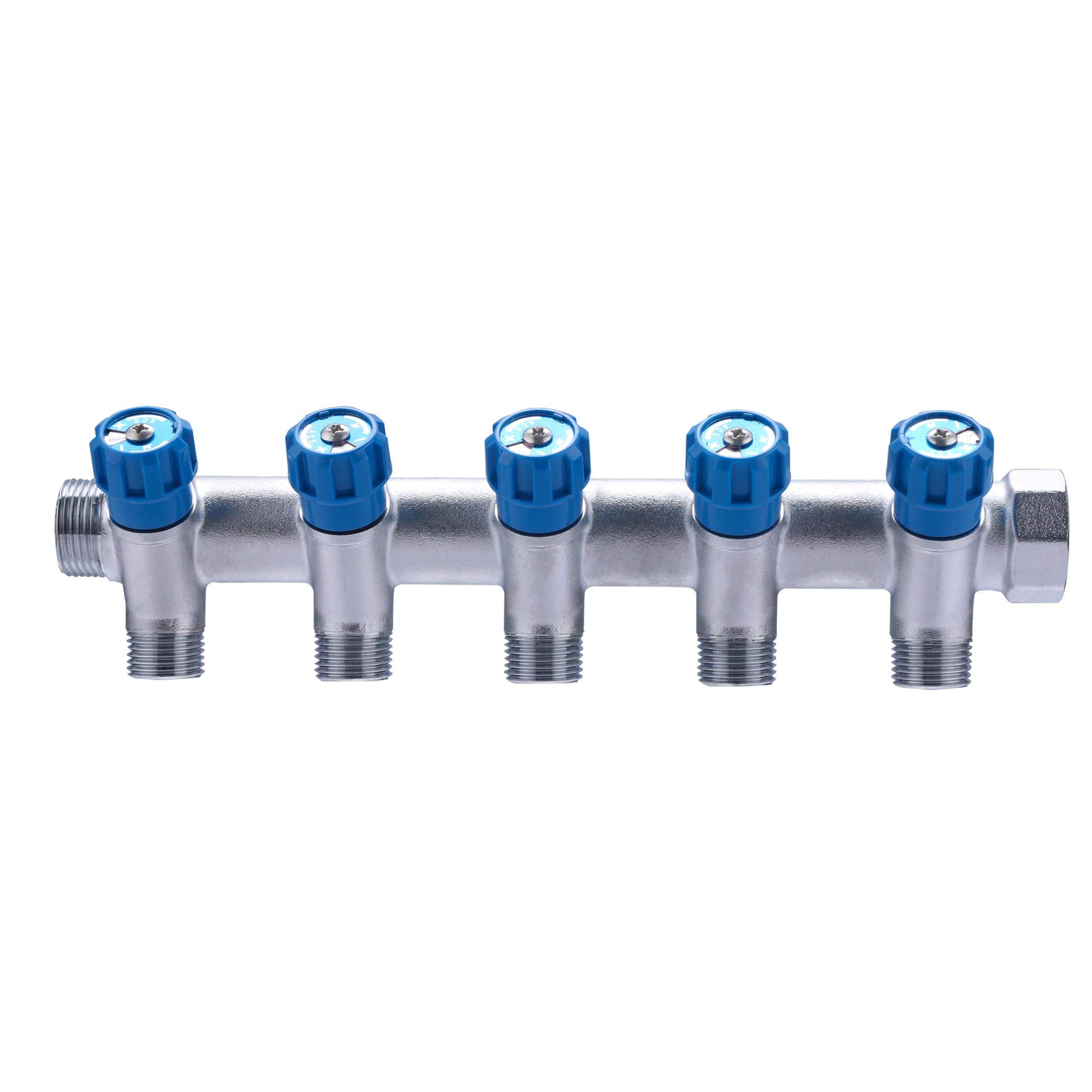 Collettore maschio-femmina 3/4 con rubinetto blu e 5 uscite maschio 1/2 | Ottone | Connessione sicura e durevole | Ideale per impianti idraulici | Facile da installare | QUICK PLOMBERIE