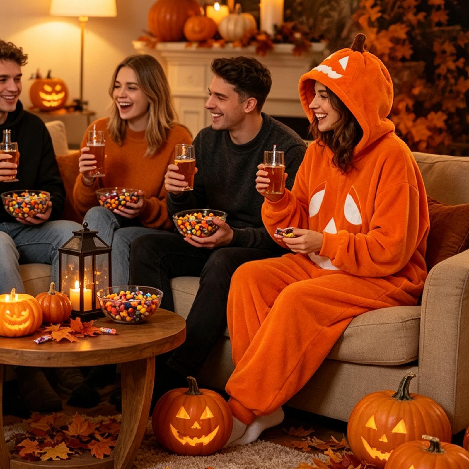 Halloweenowy kombinezon z kapturem pluszowy miękki cosplay Halloween zabawny | Bluza z kapturem kostium koc jednoczęściowy na zimę jesień dom na co dzień noc przyjęcie urodzinowe spotkanie wydarzenie
