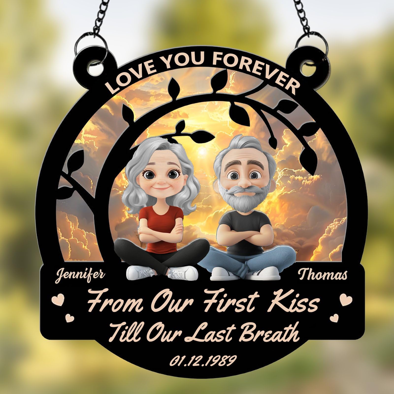 Love You Forever Custom Sun Catchers - From Our First Kiss Till Our Last Breath Custom Window Hanging Ornament for Women, Men, Wife, Aunt,and Mom, for Wedding, Anniversary Keepsake Gift