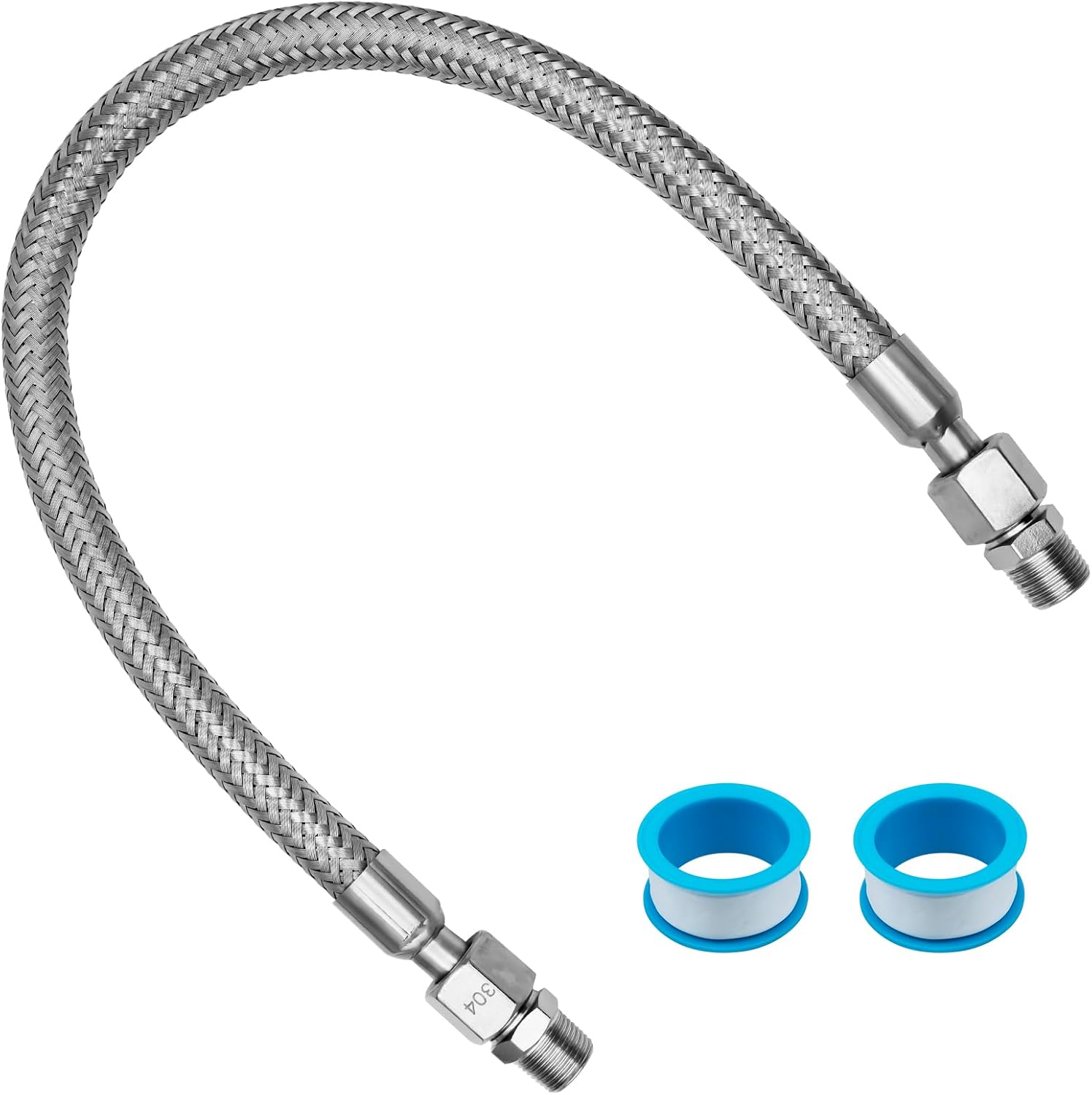 Compressor Jumper Hose 3/8 NPT Male Tube, 20 Length, 750°F,450 PSI, Freely Rotating Stainless Steel Metal Hose, with Accessory Connectors on both Sides
